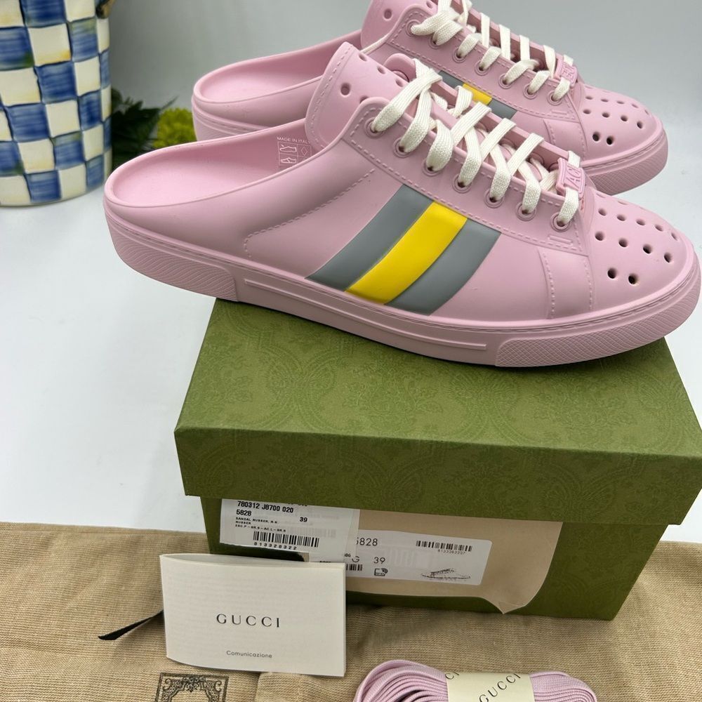 Women's Gucci, ace rubber lace up mules size 39 made in Italy - Picture 2 of 9